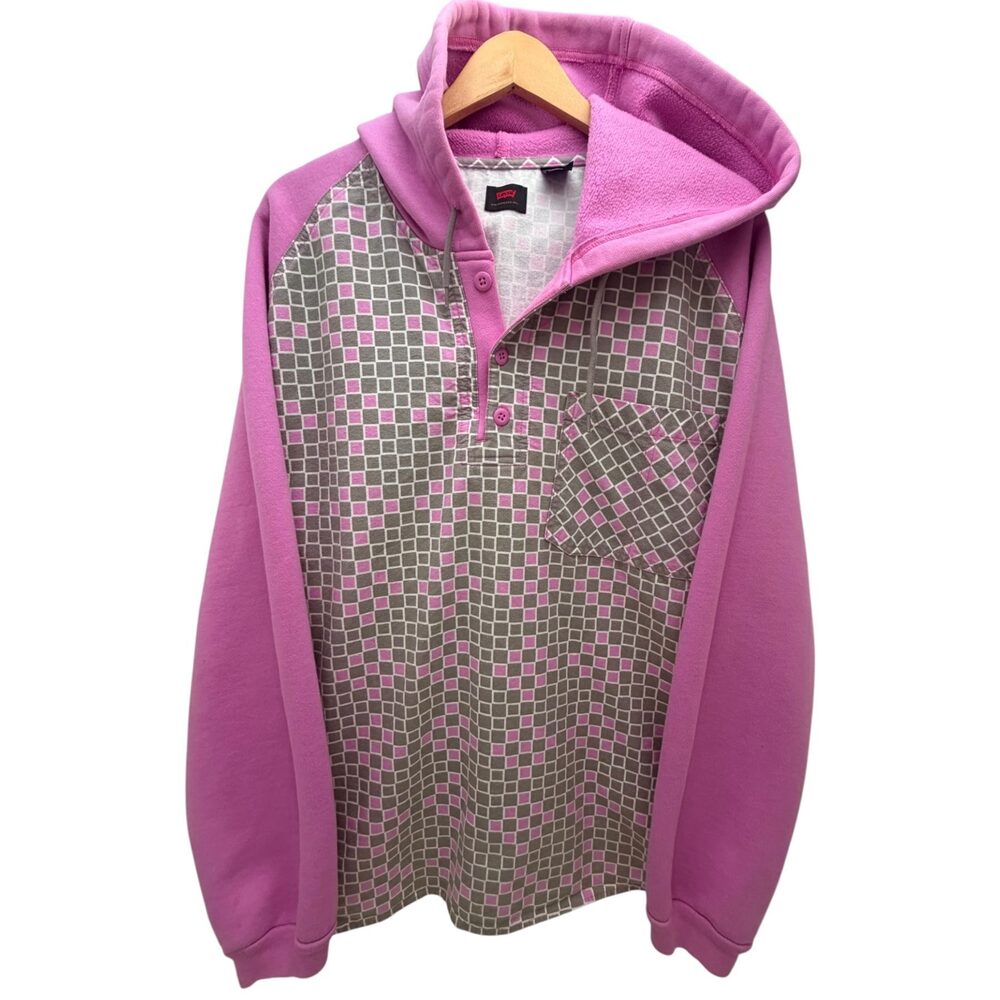 EUC Levi's Pink Drawstring Hood Colorblock Hoodie Hooded Men's Extra Large